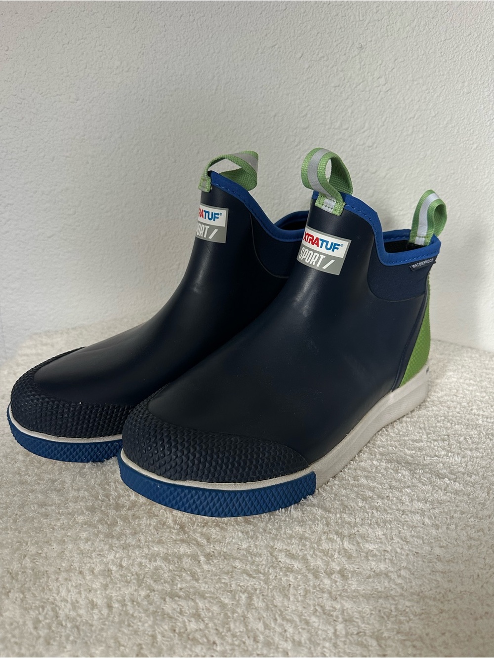 XTRATUF Sport Men's Navy and Green Waterproof Rain Boots